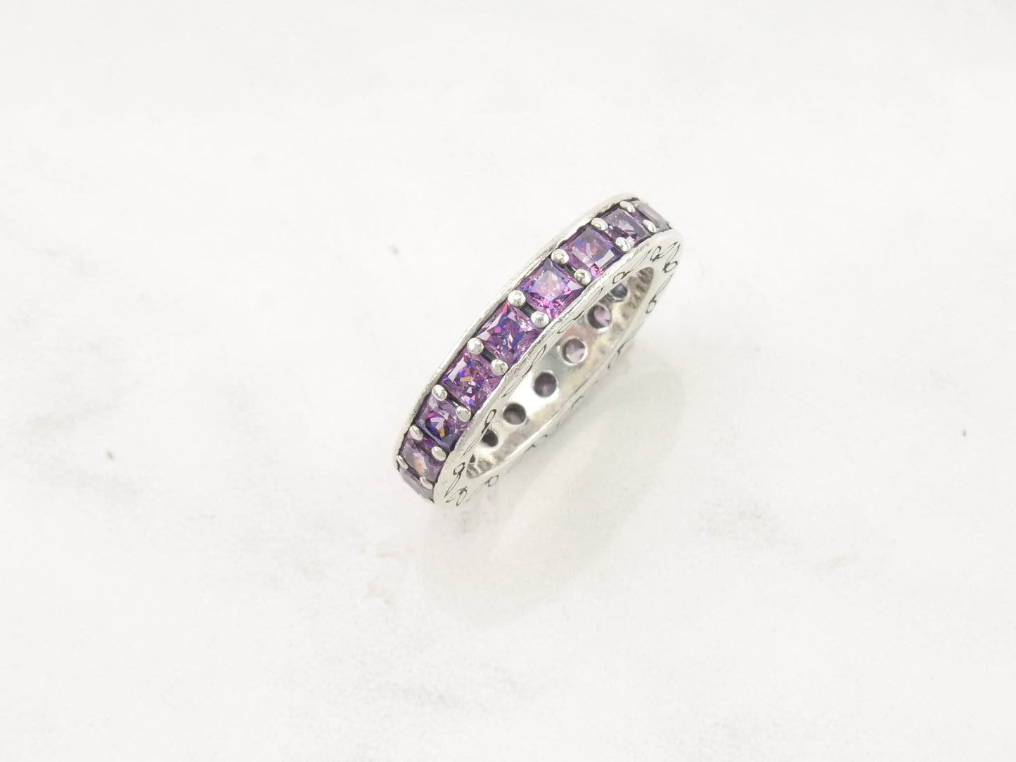 Pandora Sterling Silver Ring Purple CZ Size 6 3/4