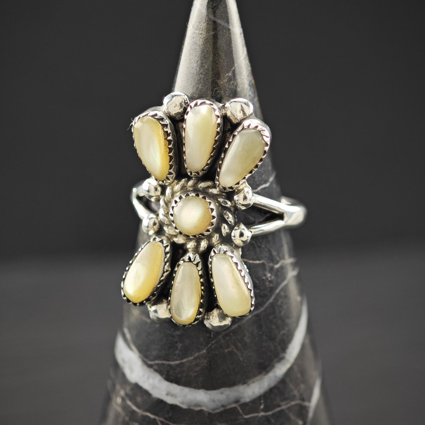 Zuni, Bill & Lou MOP Floral Ring Sterling Silver Size 5 3/4