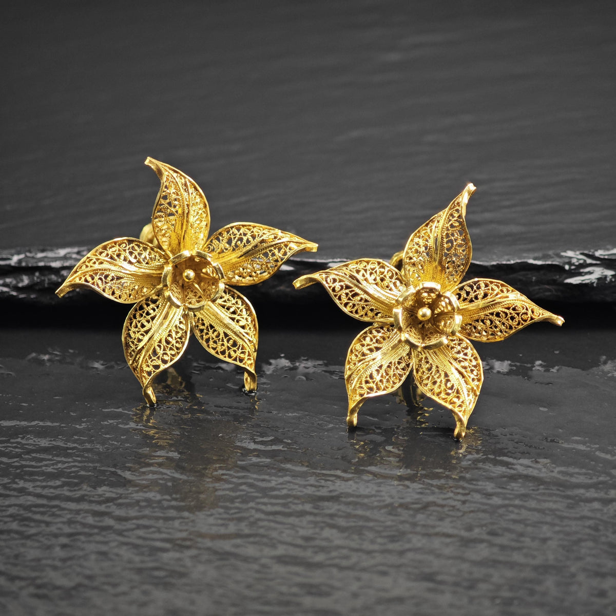 Vintage Gold Gilded Filigree Flower Sterling Silver Screw Back Earrings ER3209