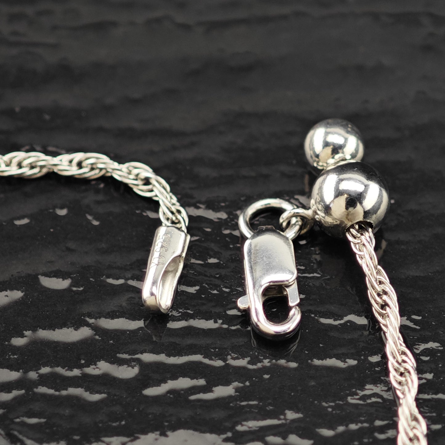 Adjustable slider Rope Chain Sterling Silver Necklace 24 1/8" N2627