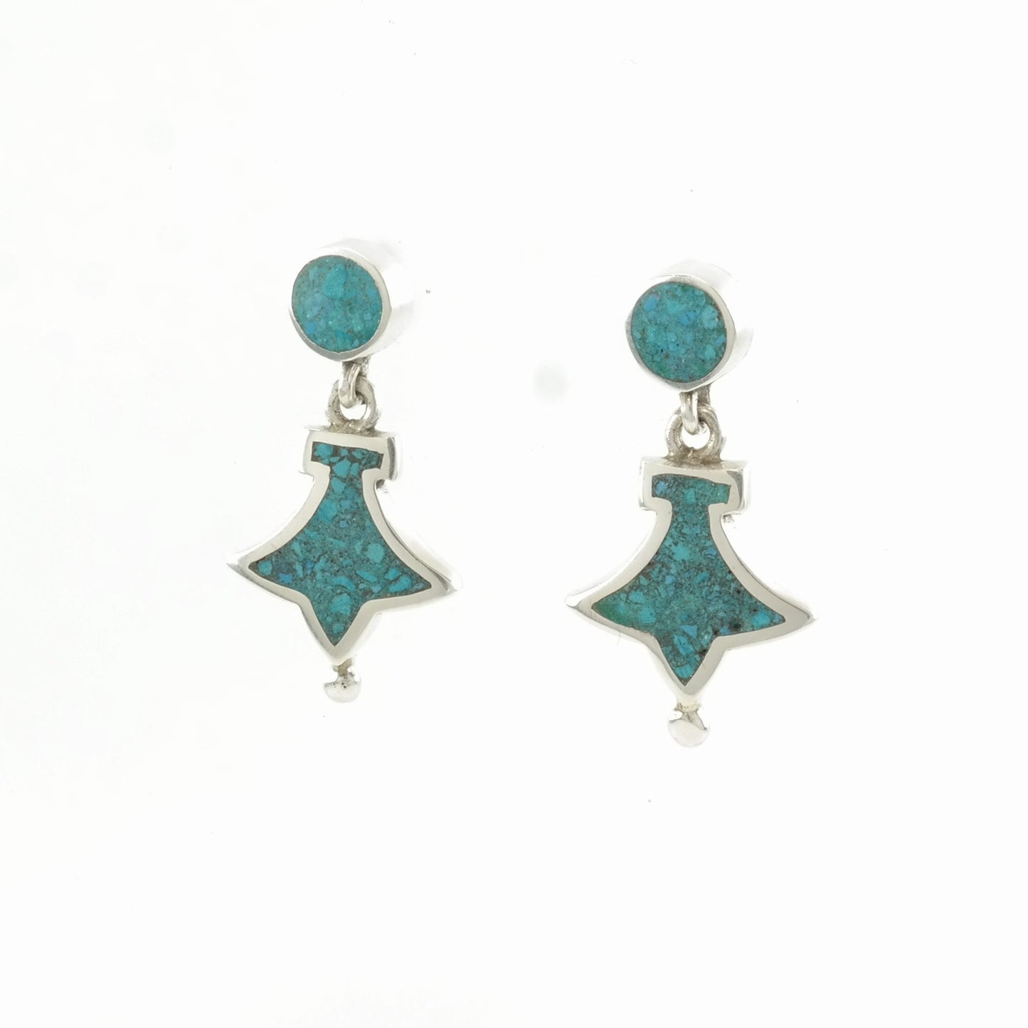 Vintage Sterling Silver Stud, Dangle Earrings Taxco Blue Turquoise Inlay