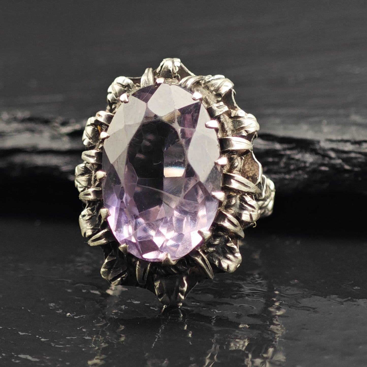 AS IS Mid Century Amethyst Sterling Silver Ring Sz 6 R6601