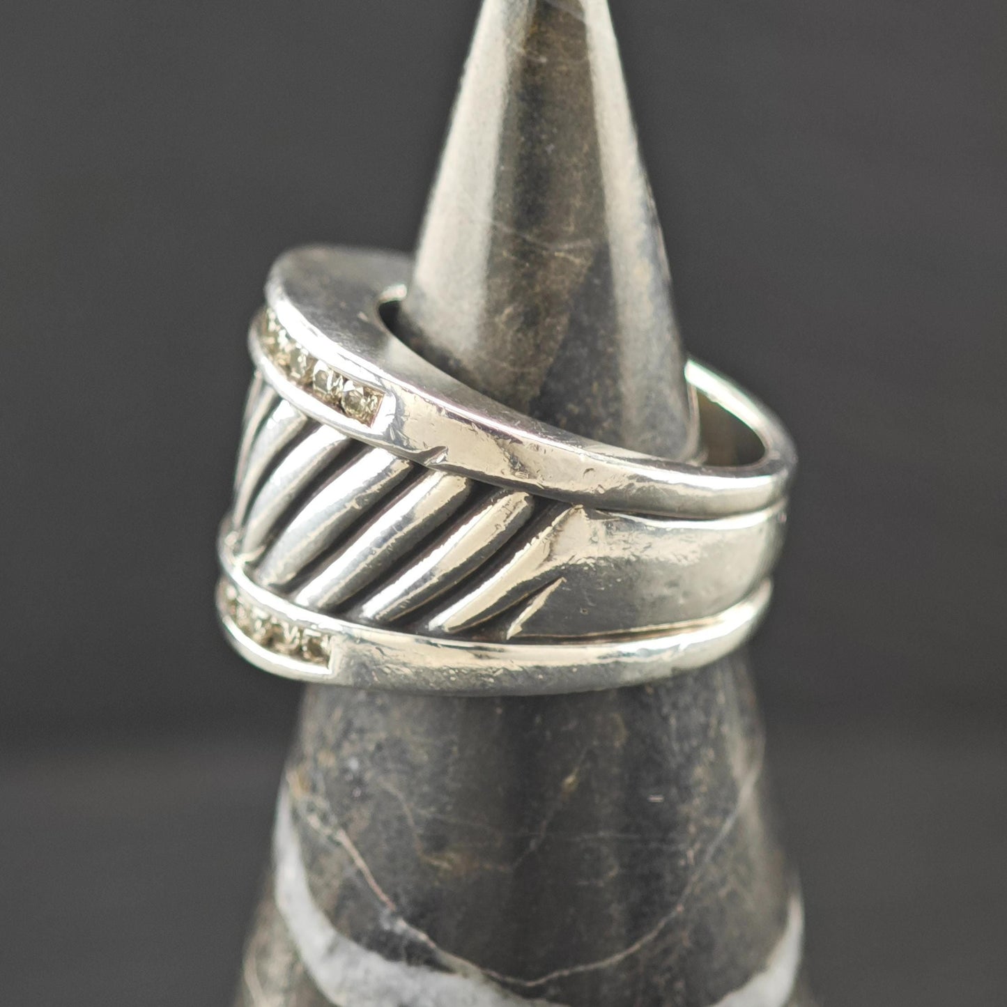 David Yurman Diamond Ring Cigar Band Sterling Silver