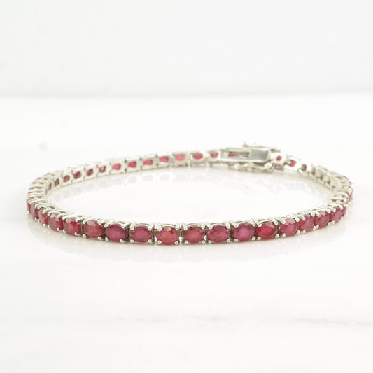 Sterling Silver Tennis Bracelet Lead Glass Filled Ruby