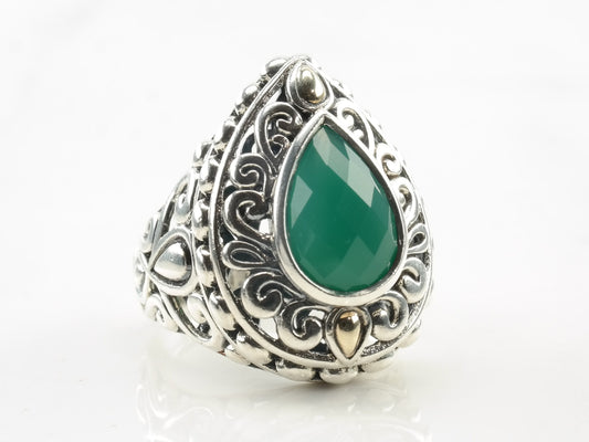 Jai Filigree Ring Chrysoprase Gold Accent Sterling Silver Size 6