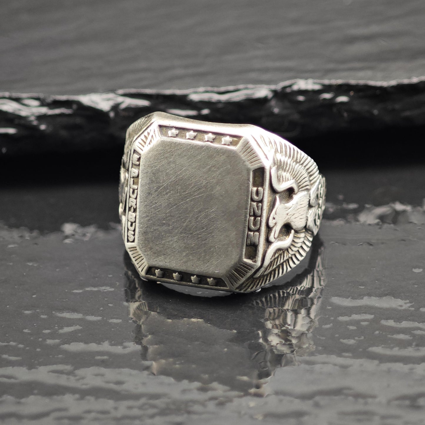 Art Deco Eagle Signet Eploribus Unum Sterling Silver Ring Sz 10 3/4 R6720