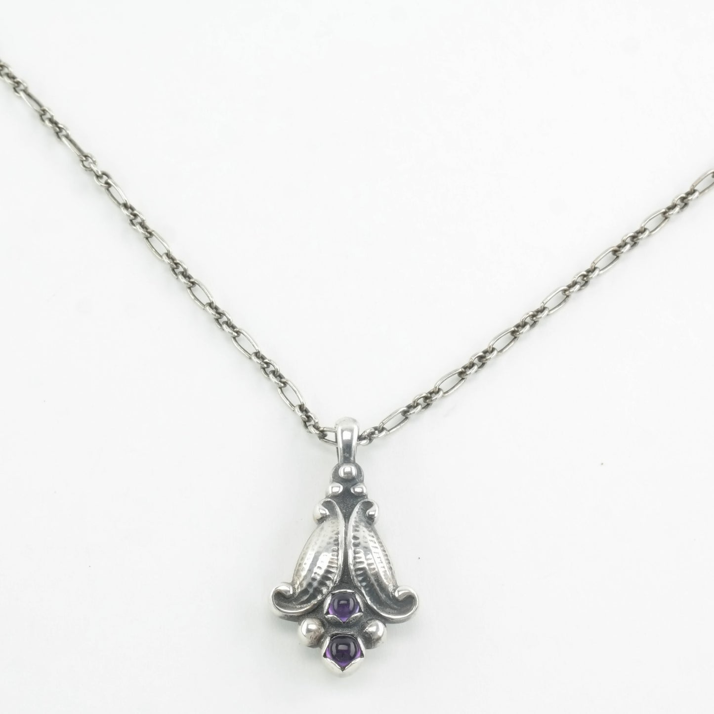 Georg Jensen Sterling Silver Amethyst Flower, Heritage Collection Necklace