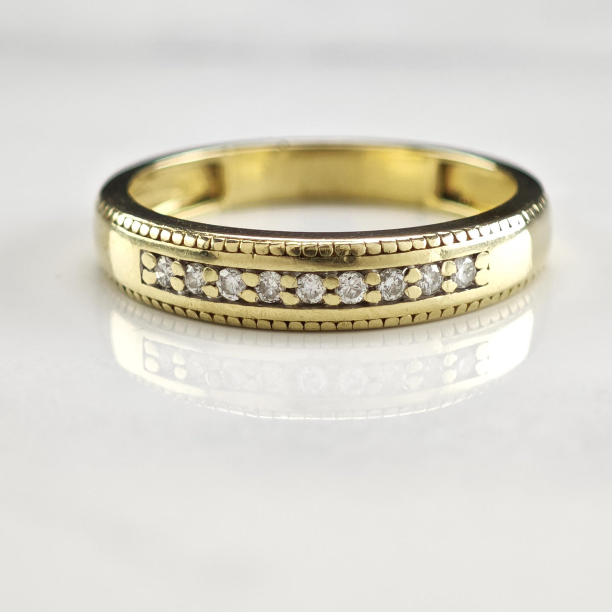 9 Diamond 14K Gold Band 4mm Sz 7 R6791