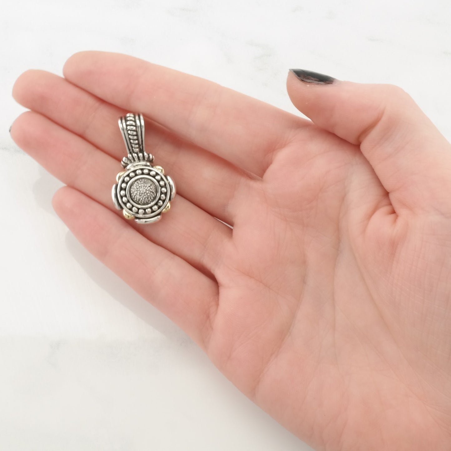 Vintage Samuel Benham Diamond Cluster, 14k Gold Sterling Silver Pendant