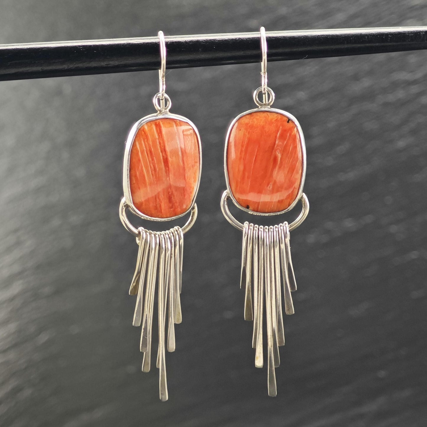 Orange Spiny Oyster Dangle Sterling Silver Earrings ER3114