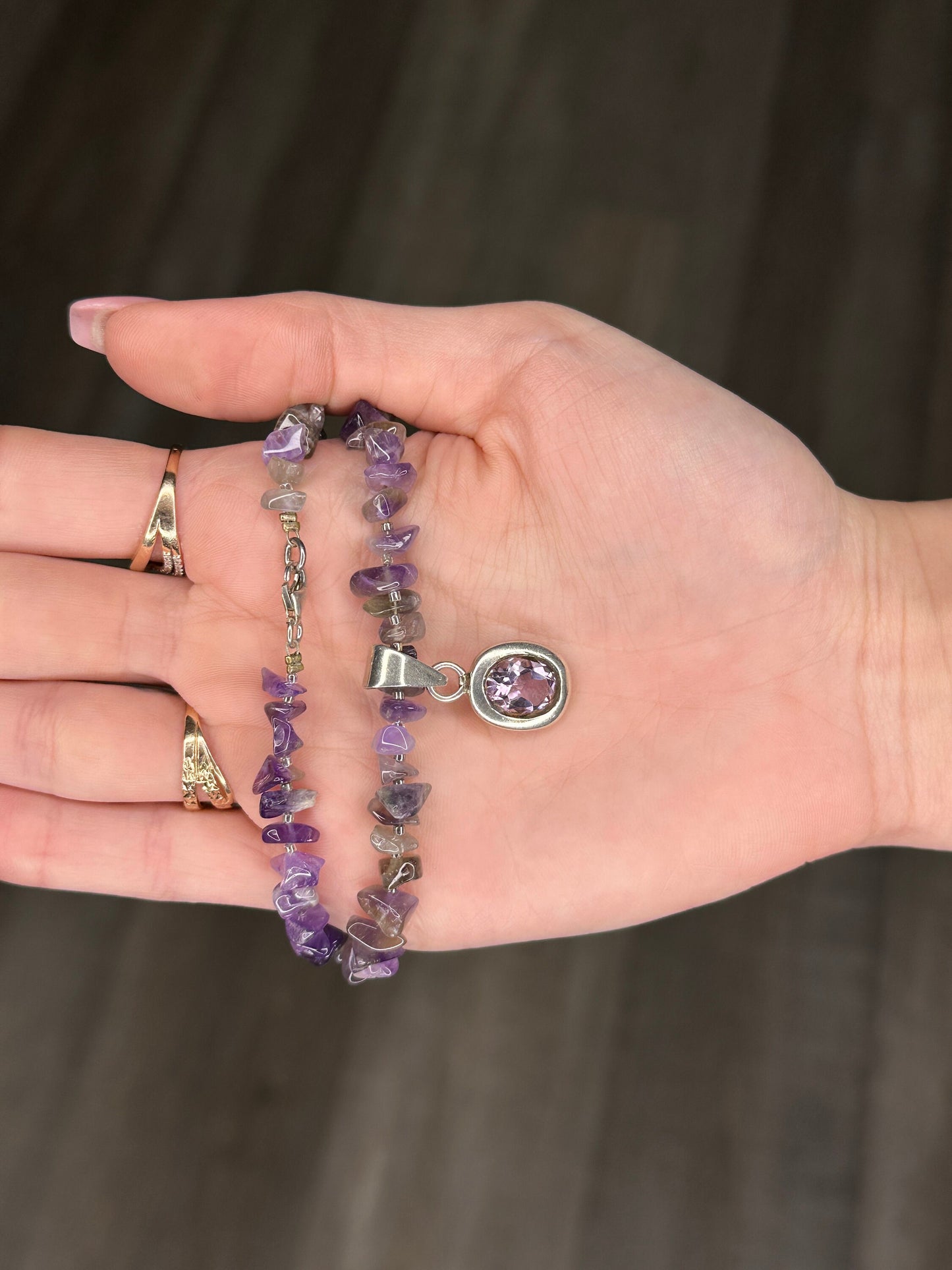 Vintage Sterling Silver Purple Amethyst Quartz Beads Necklace