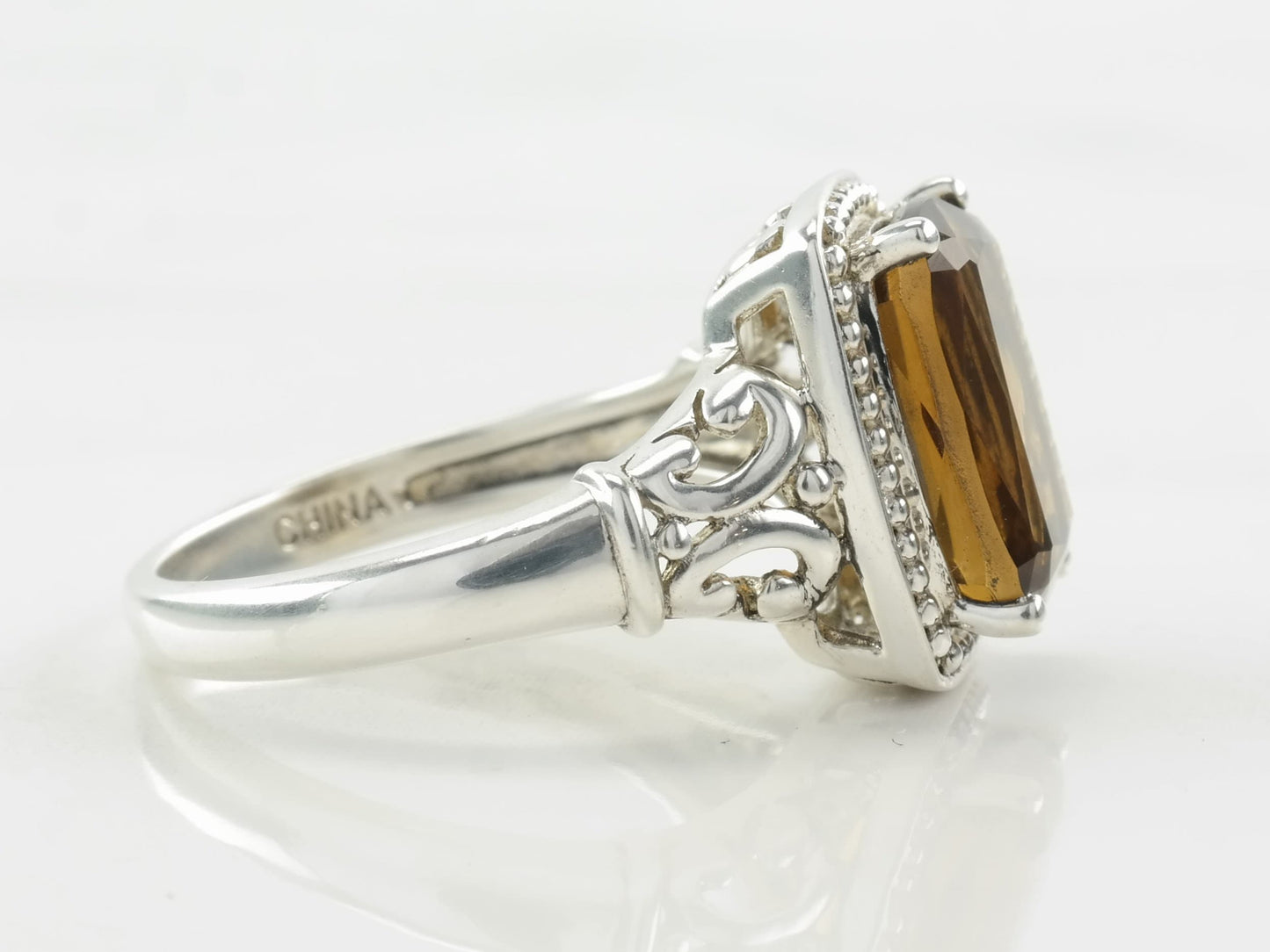 Sterling Silver Ring Citrine Square Size 8