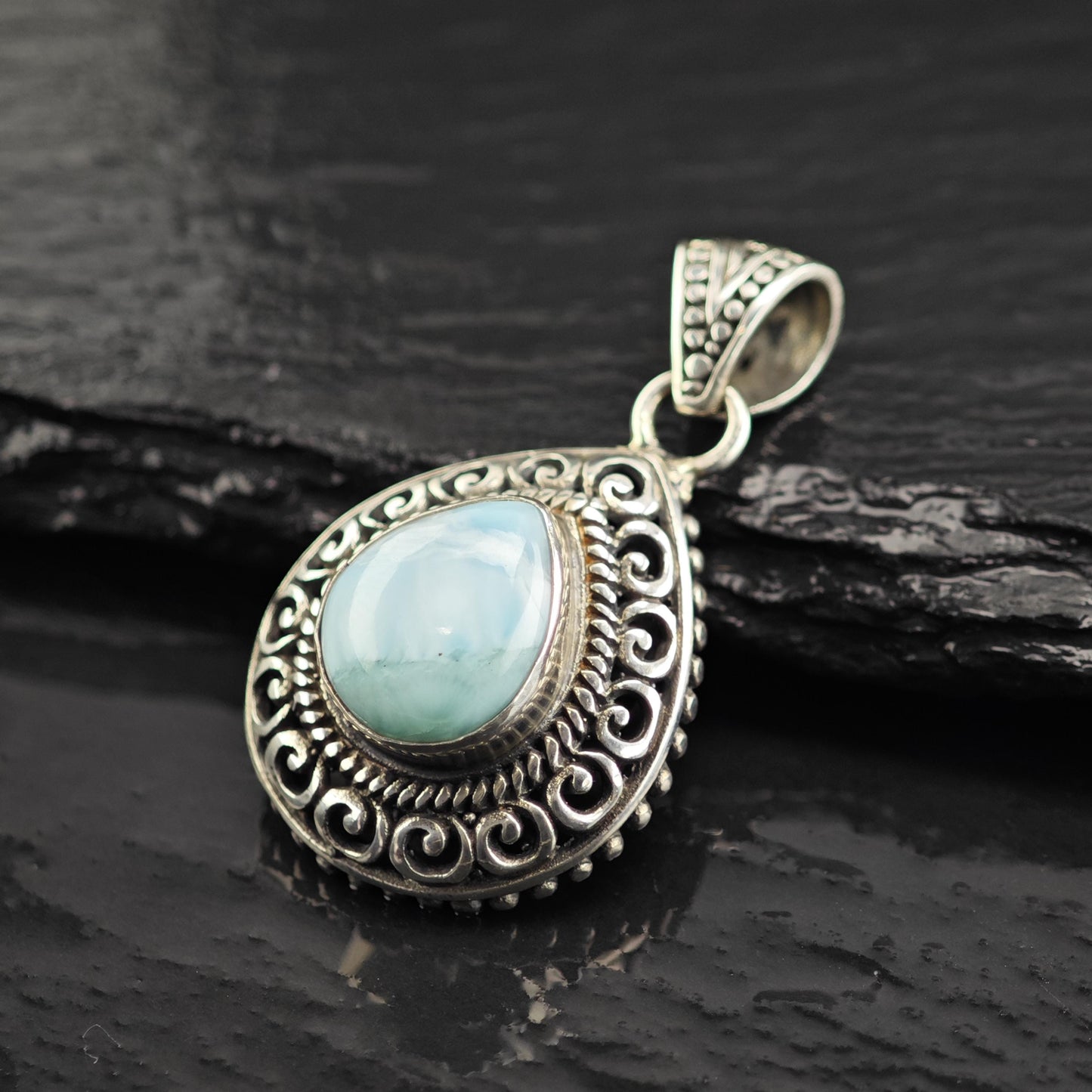 Teardrop Larimar Sterling Silver Pendant P3052