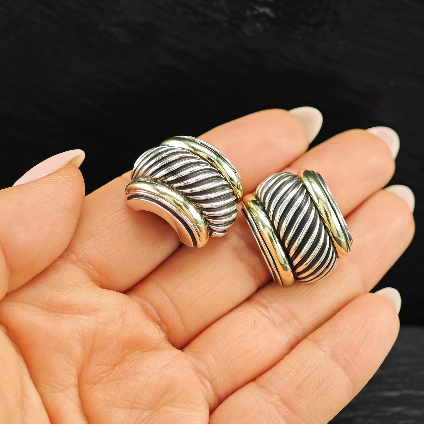 David Yurman Thoroughbred 14K Gold Accent Clip-On Earrings Sterling Silver
