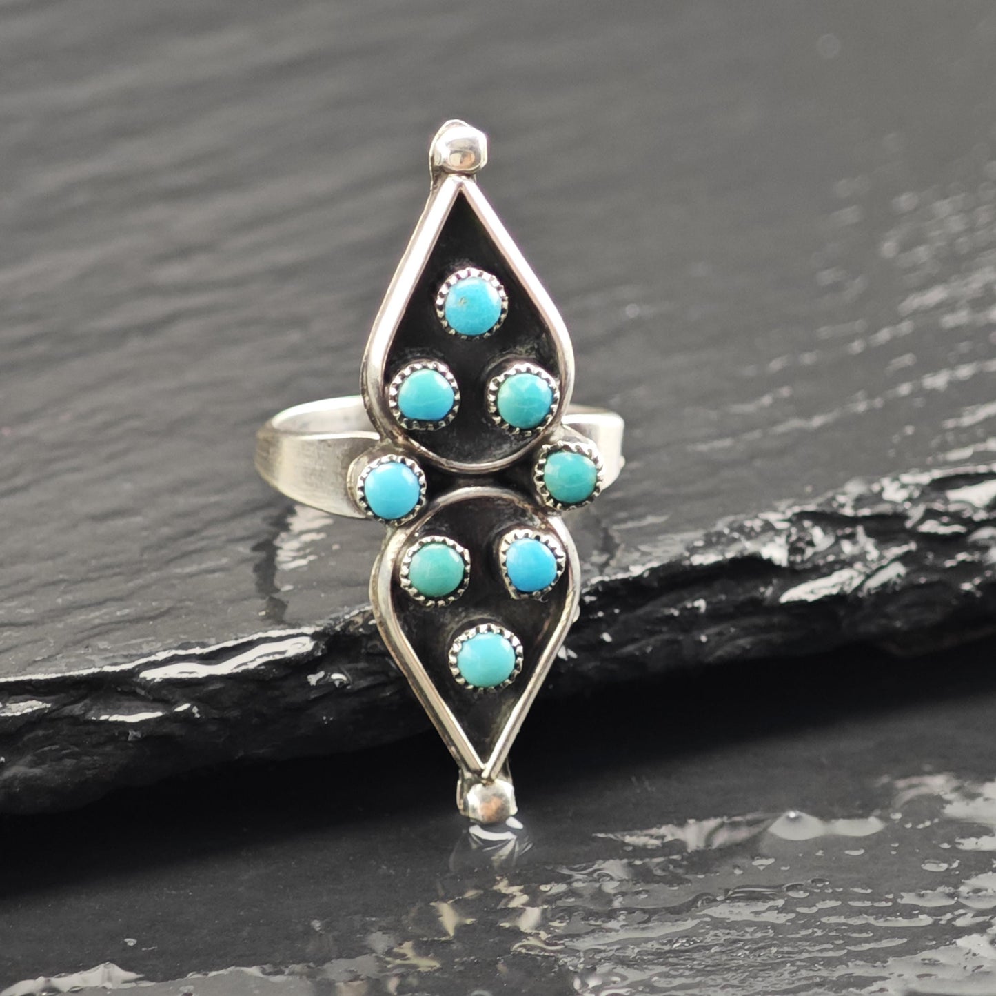 Vintage Zuni Petit Point Turquoise Sterling Silver Ring Sz 7 R6648