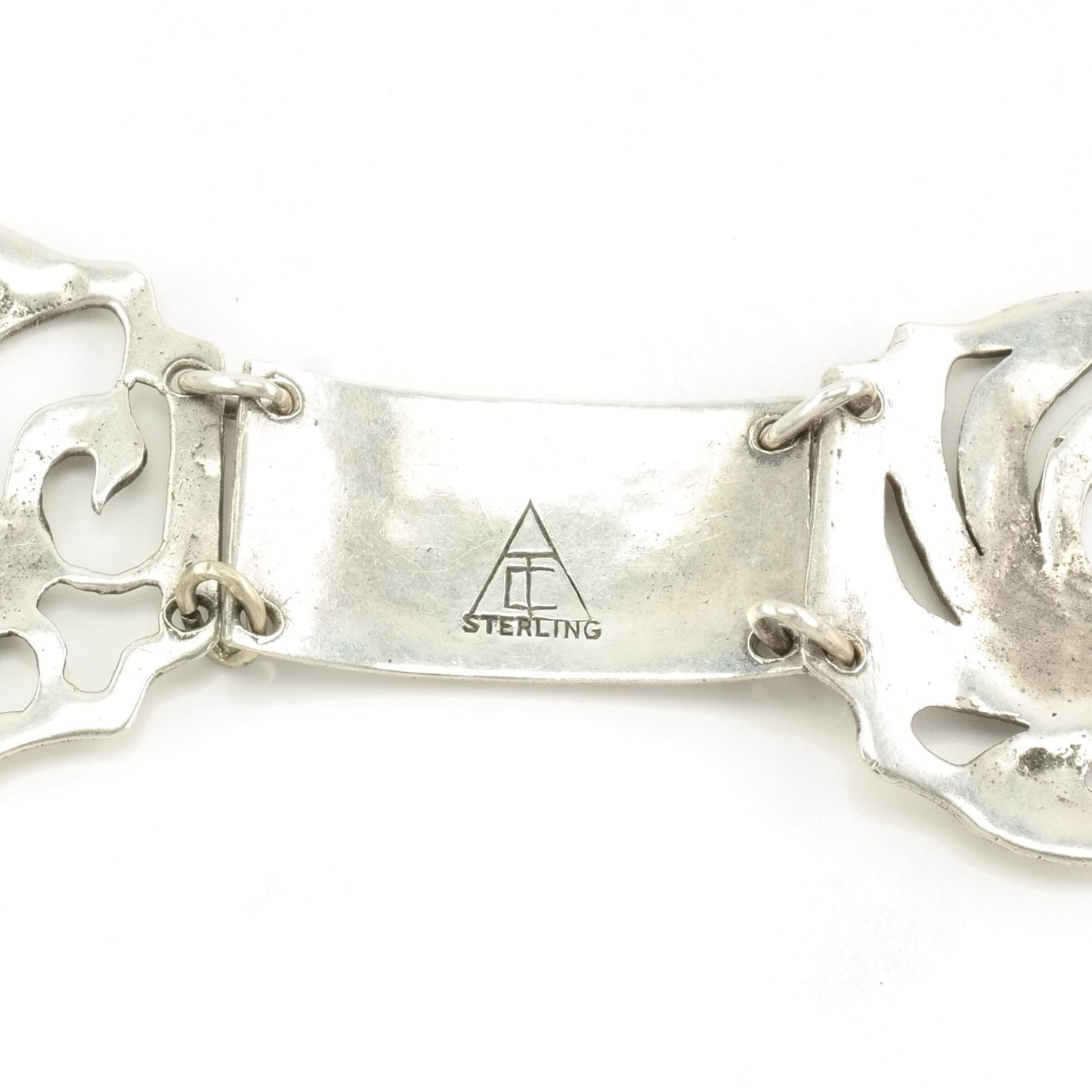 Handwrought, Arts & Crafts Movement Sterling Silver Link Bracelet Peacock