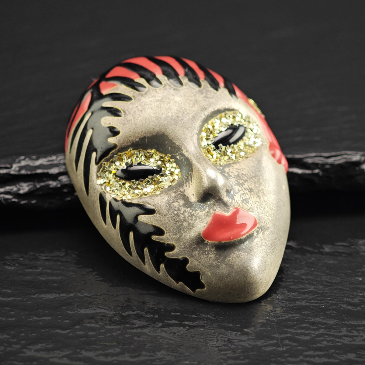 Venetian Enamel Glitter Mask Sterling Silver Pendant P3099