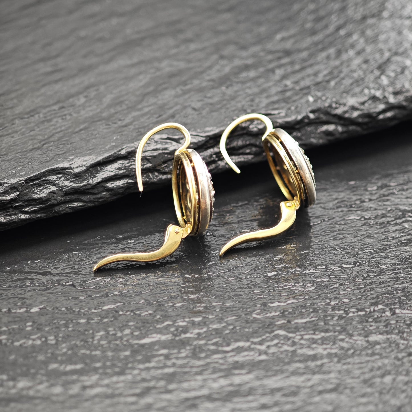 Antique Gold Rose Cut Diamond Lever Back Earrings Silver Over Gold Georgian Elegance