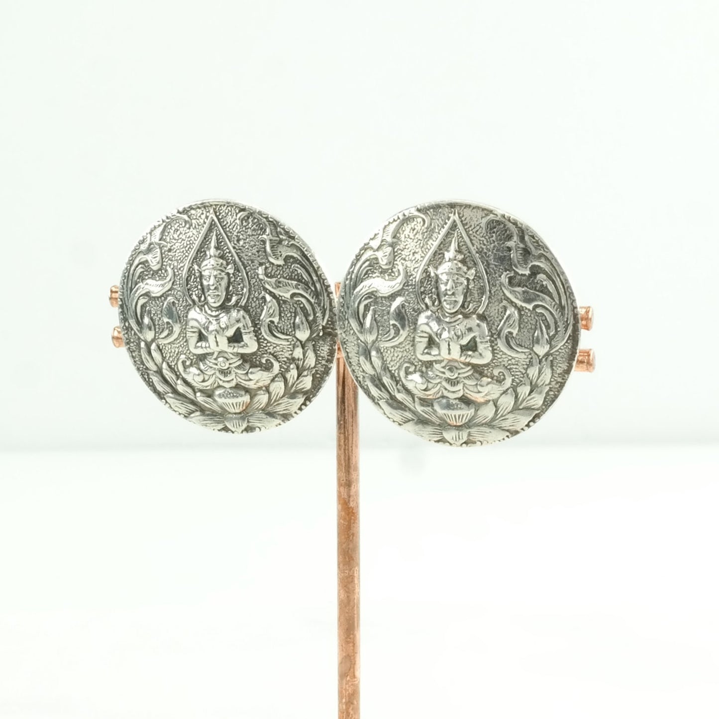 Vintage Sterling Silver Clip on Earrings Siam, God Ethnic