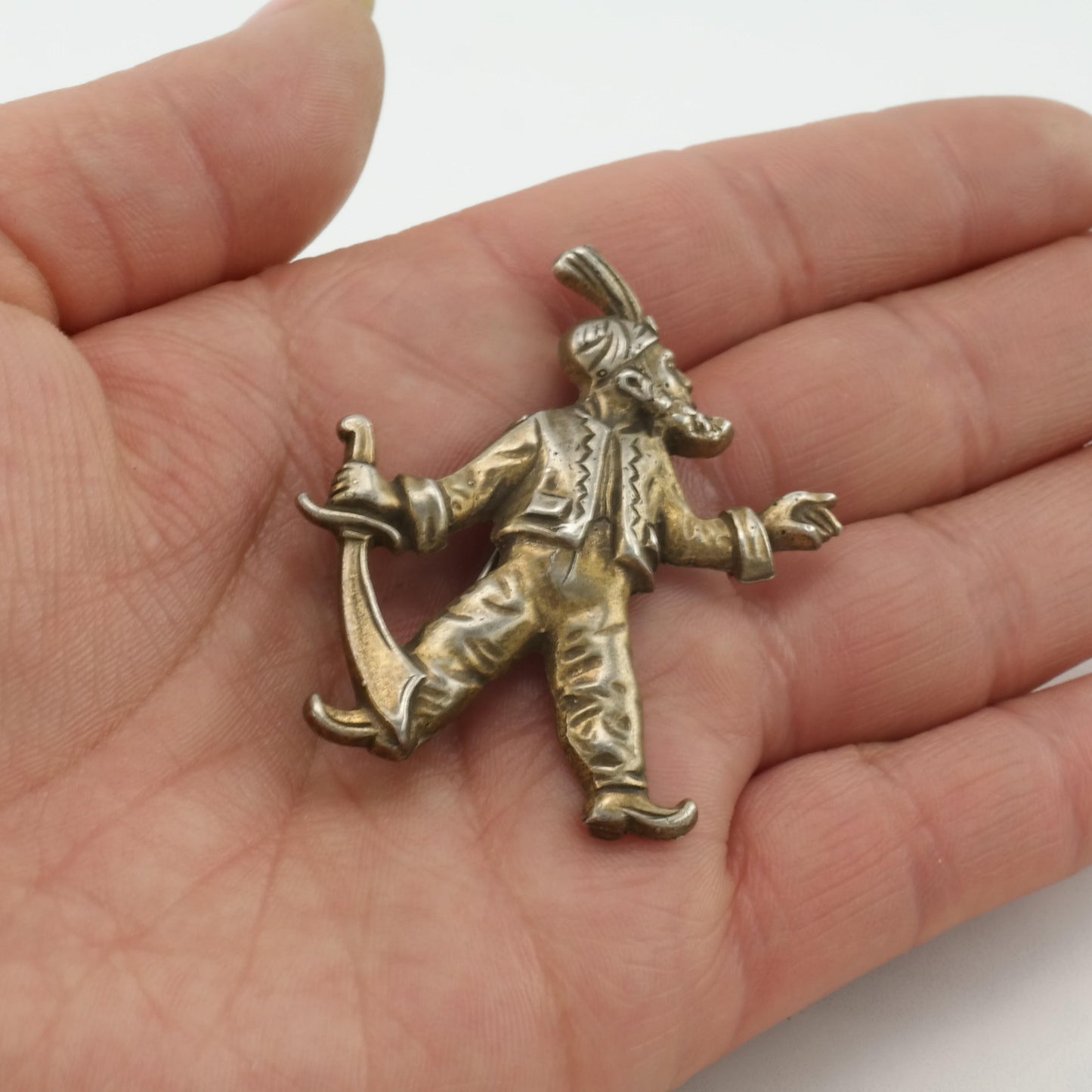 Gold Tone Pirate Sinbad Brooch Sterling Silver