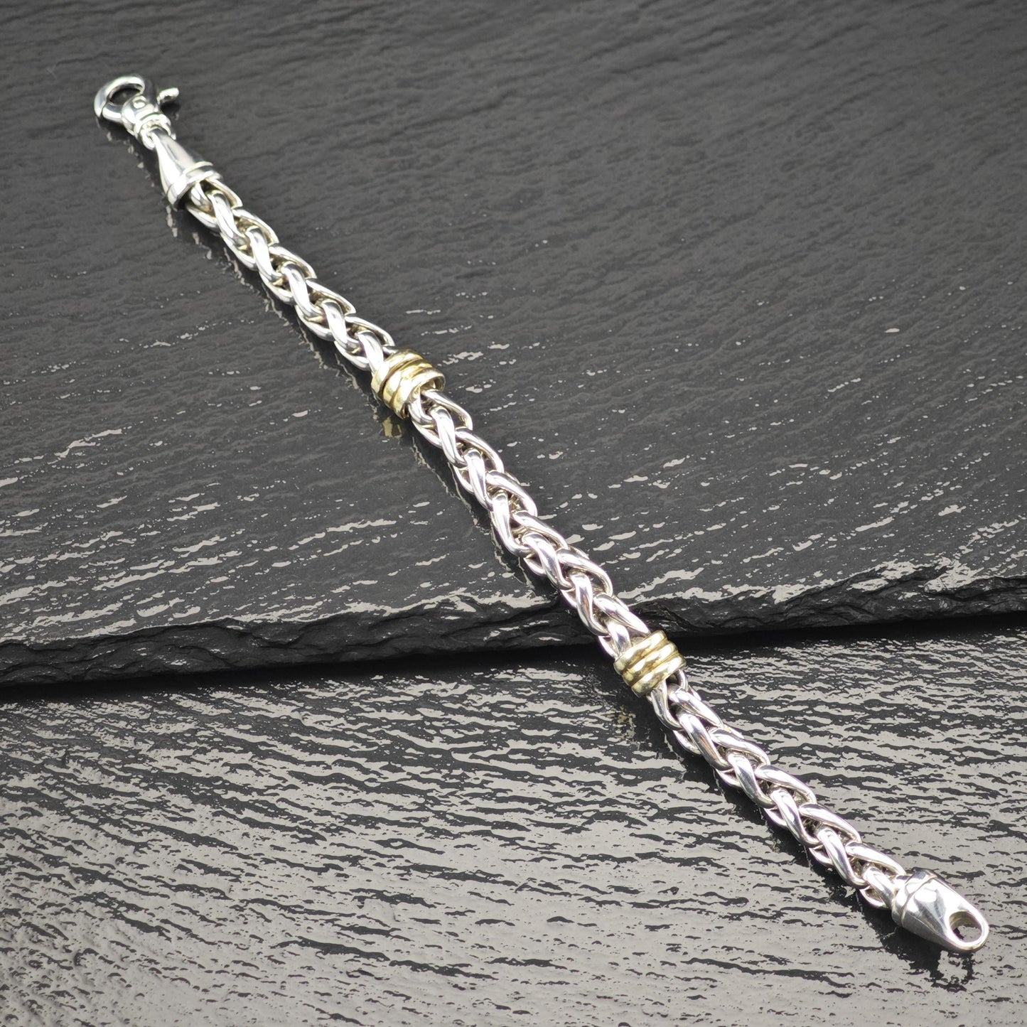 Two Tone Link Bracelet Sterling Silver Size 6 1/2"