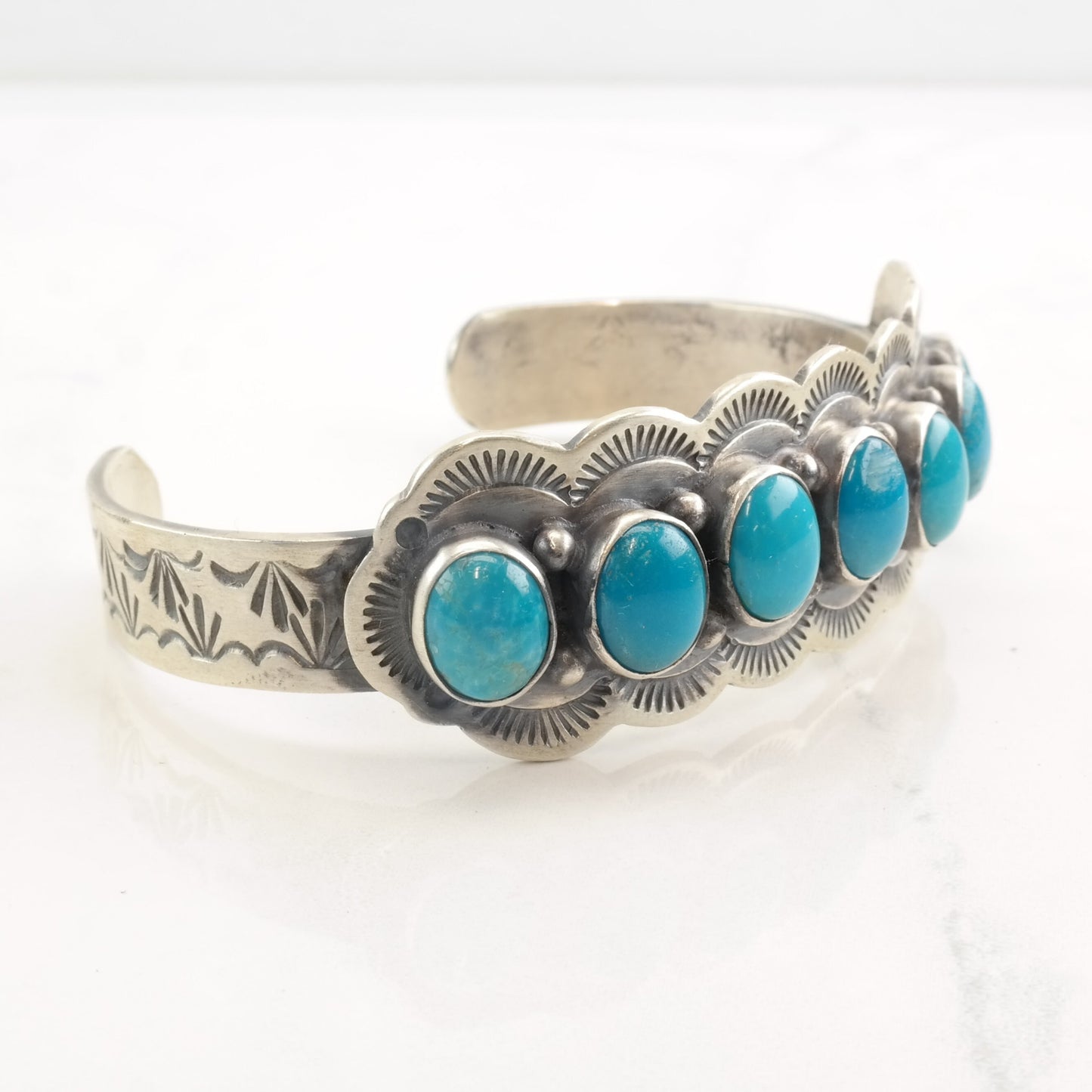 Native American Sterling Silver Cuff Bracelet Turquoise Cluster