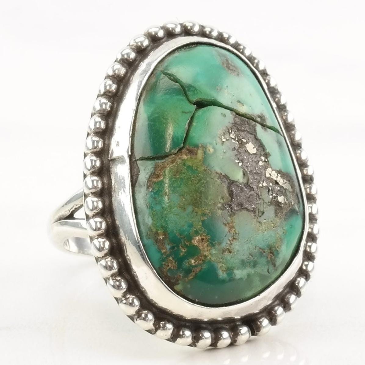 Vintage Native American Silver Ring Cracked Turquoise Sterling Size 8 1/2