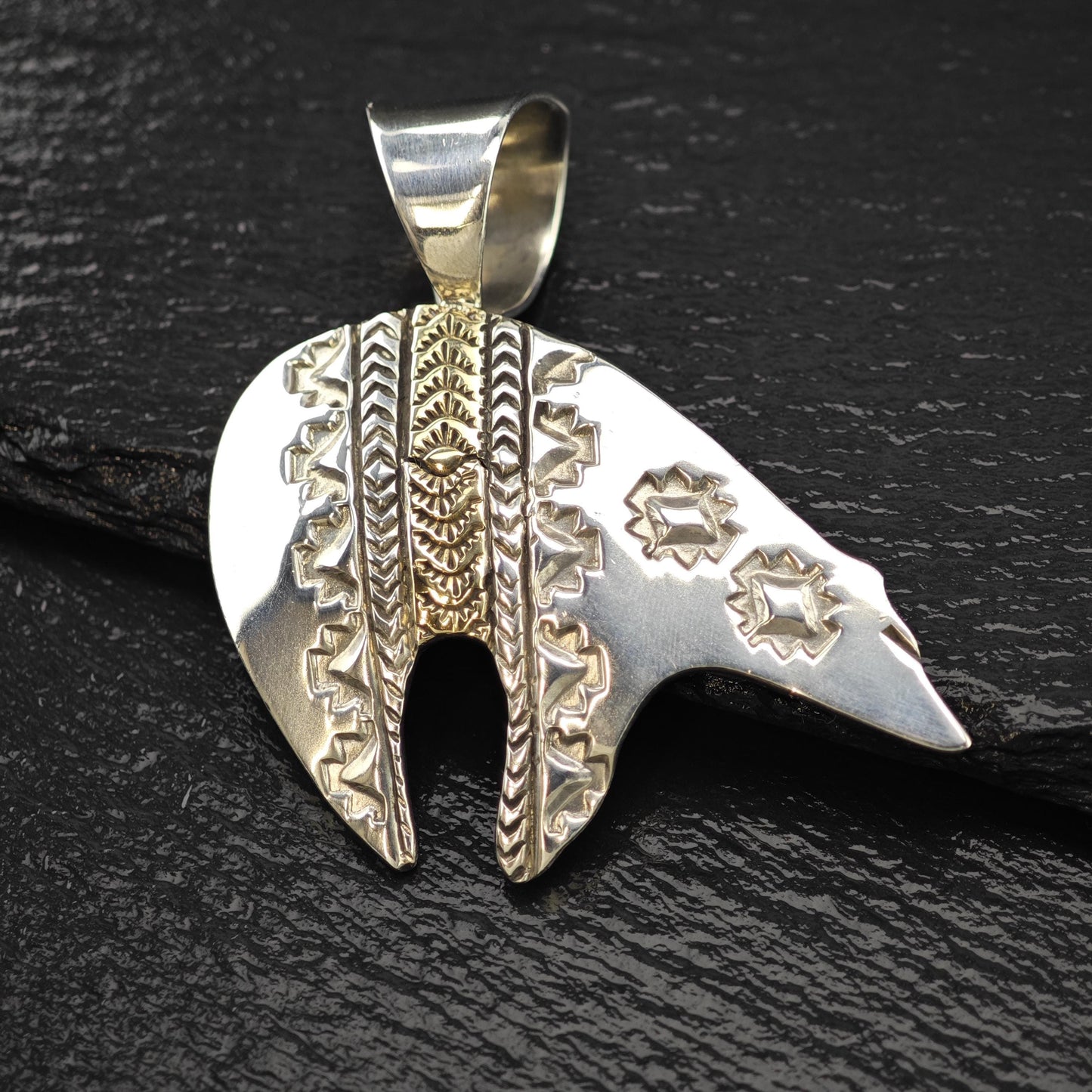 Native American Bear 14K Gold Accent Pendant Sterling Silver P2833