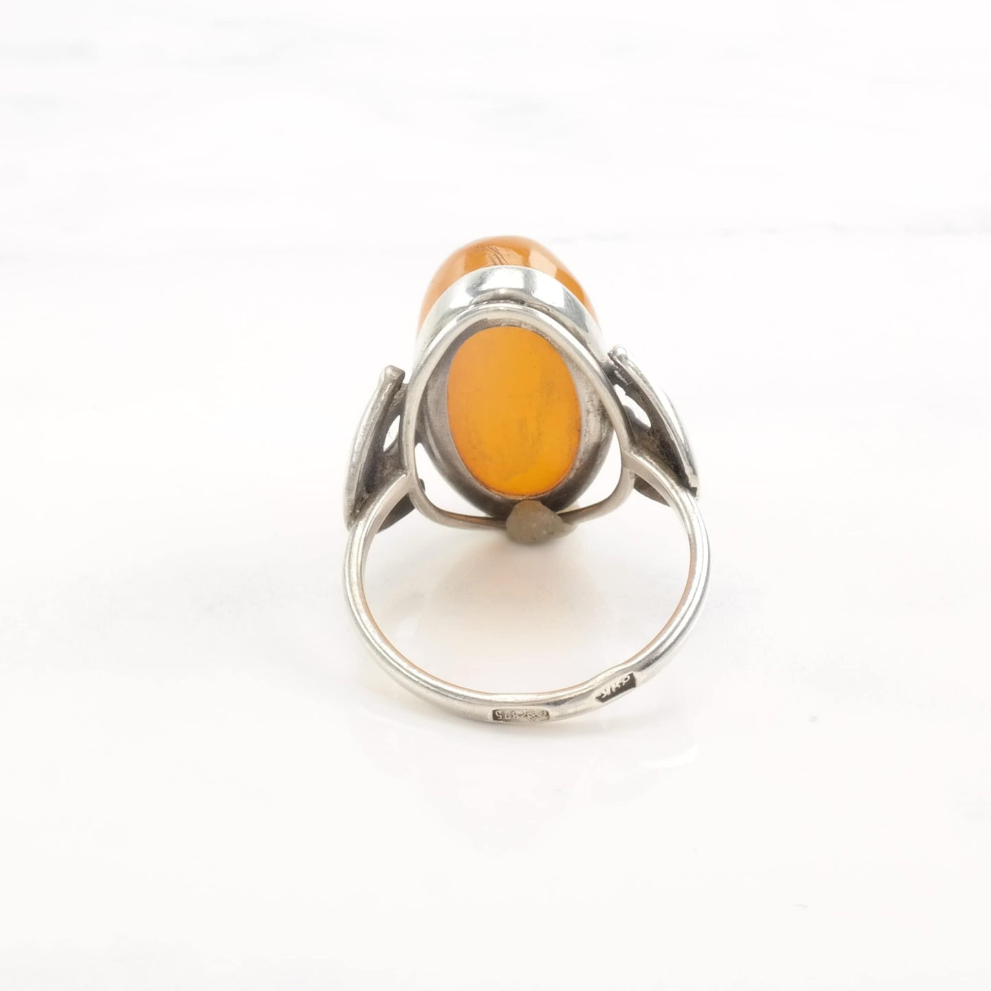 European Silver Ring Butterscotch Amber Size 8 1/2