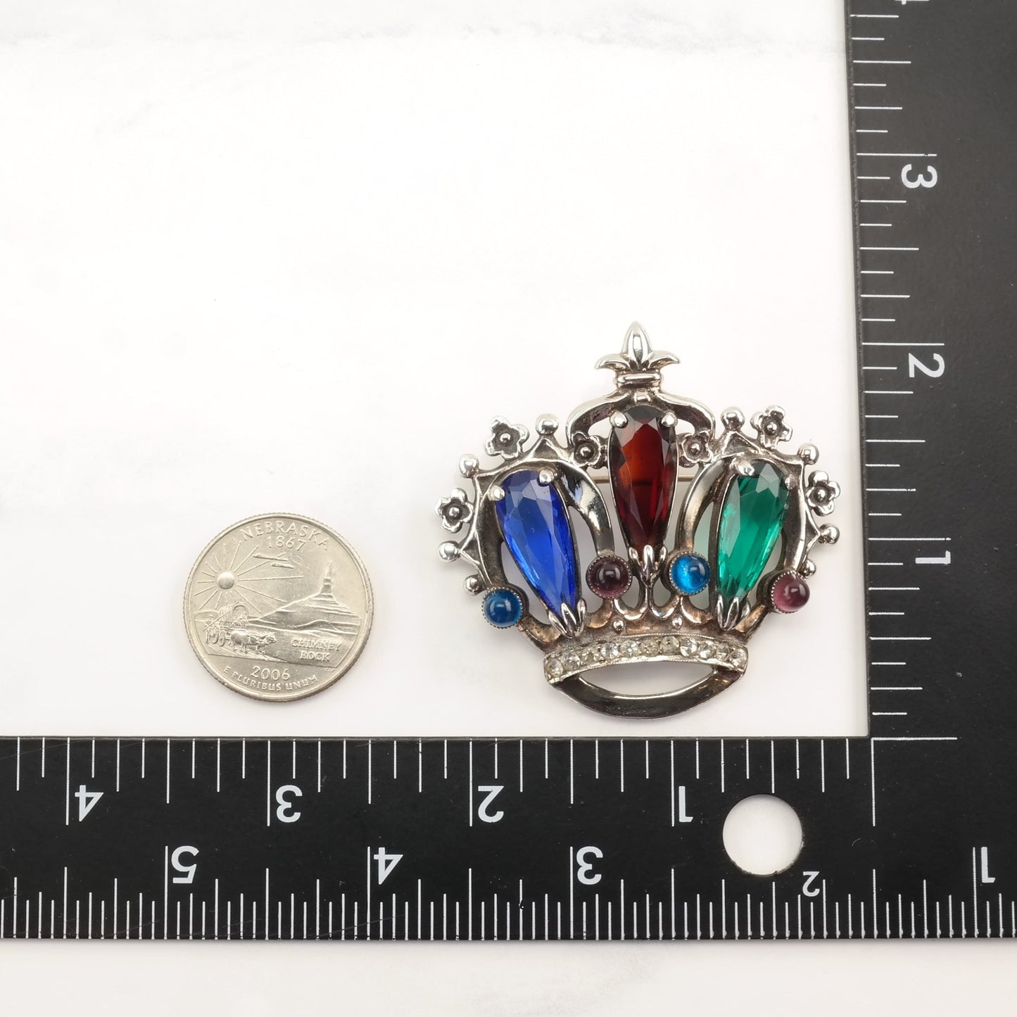 Silver Brooch Pendant Crown Paste Sterling