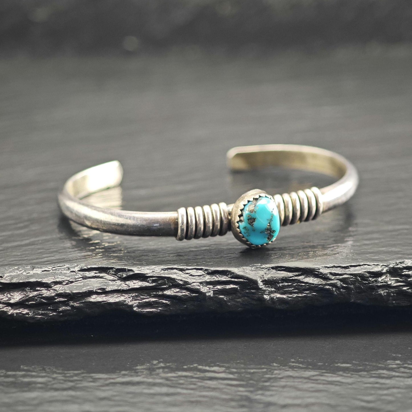 Vintage Navajo, Turquoise Wire Wrap Sterling Silver Cuff Child Sz 5 1/4" BR3121