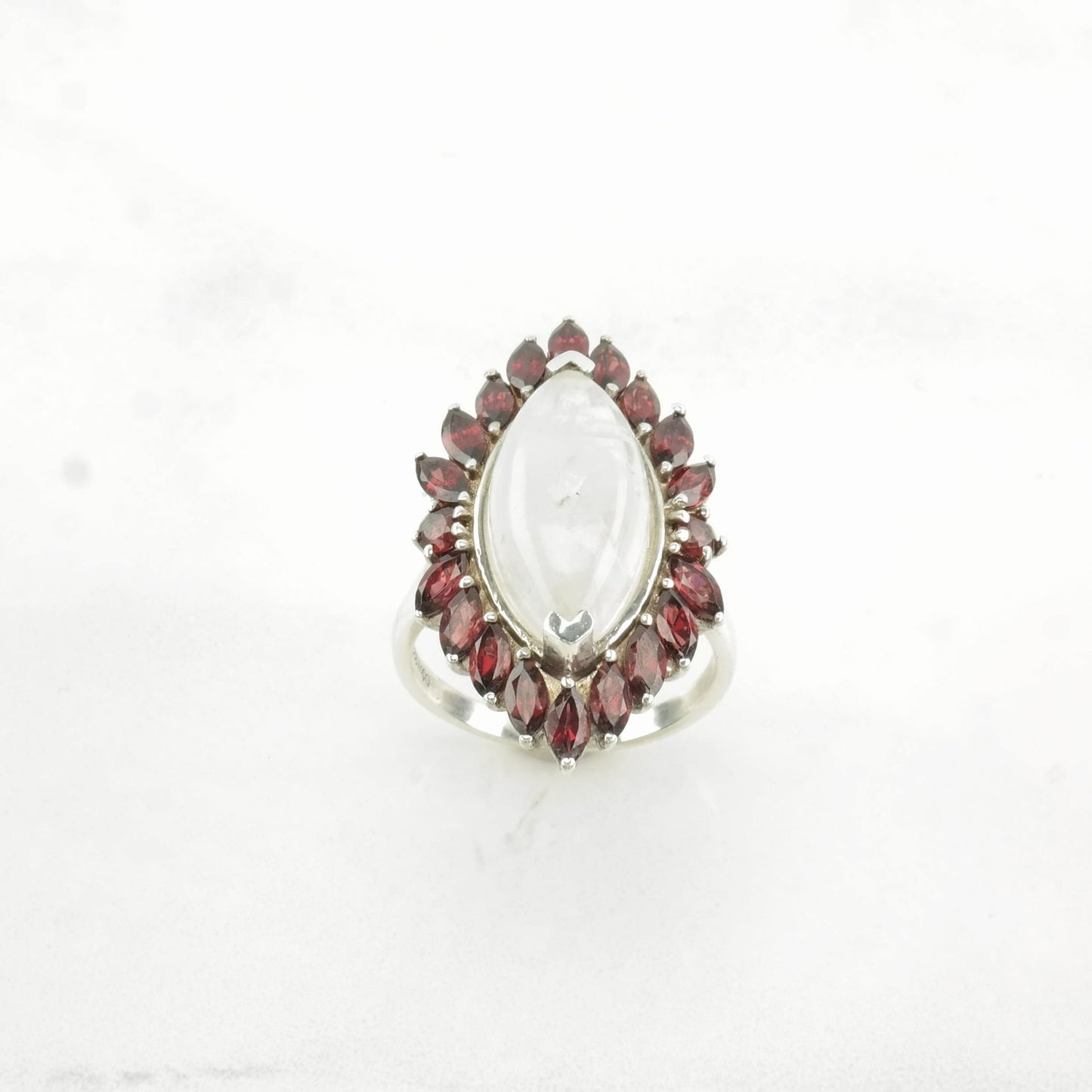 Sterling Silver Ring Moonstone, Garnet Pink Size 9