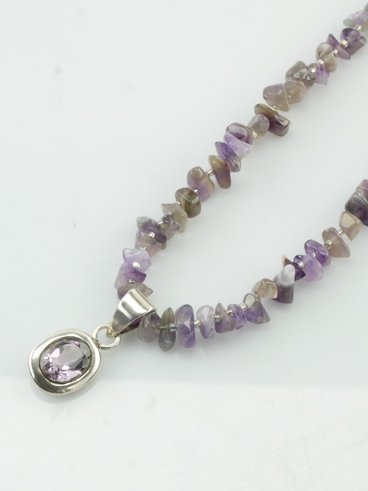 Vintage Sterling Silver Purple Amethyst Quartz Beads Necklace