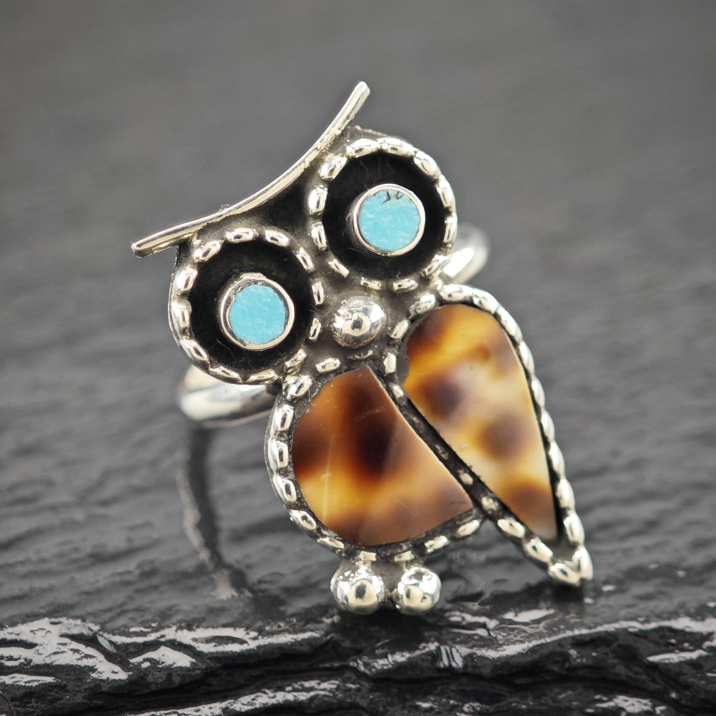Navajo, Paul Lucario Jr. Owl Ring Sterling Silver Sz 7 R5936