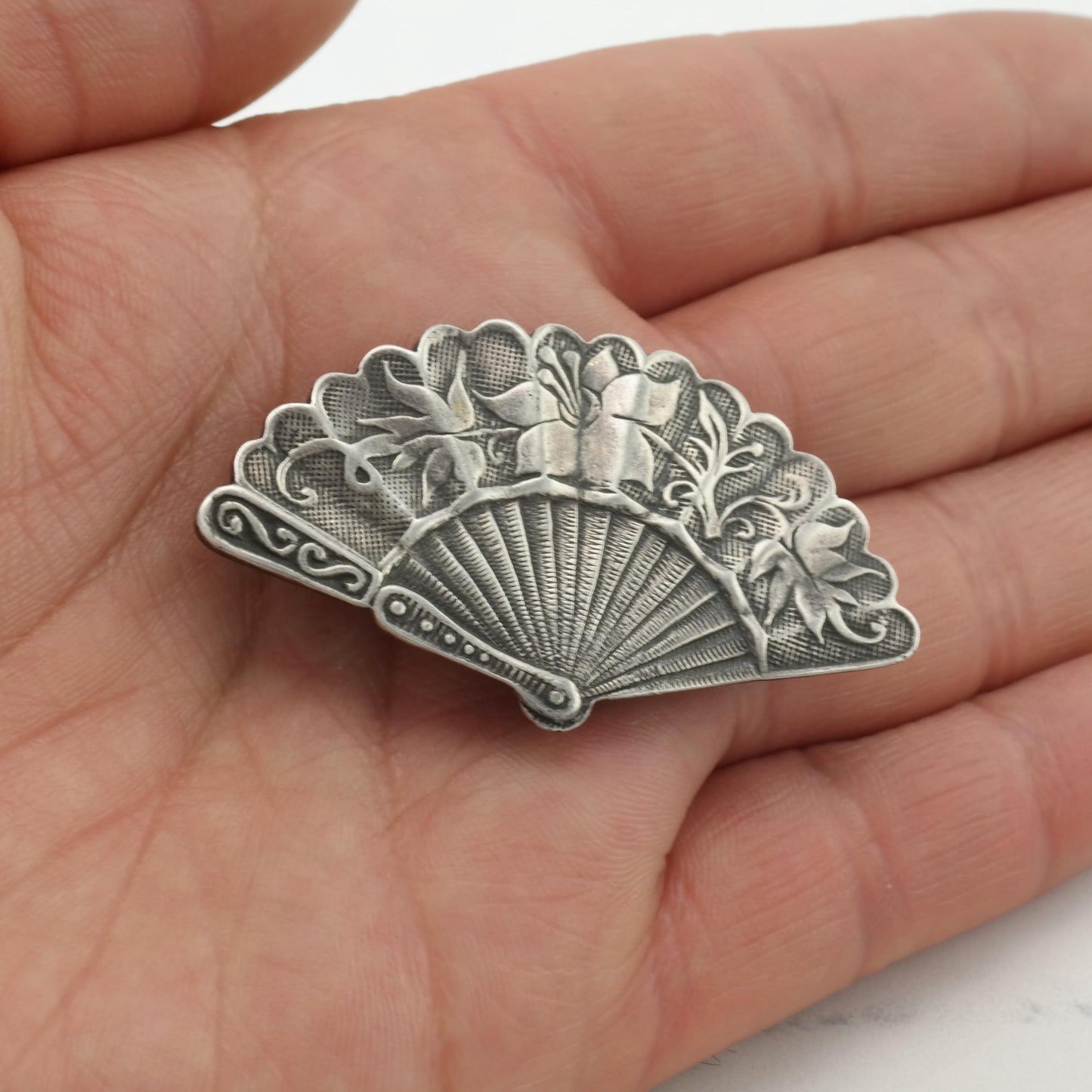 Vintage Floral Fan Brooch Pendant Art Deco Style Sterling Silver