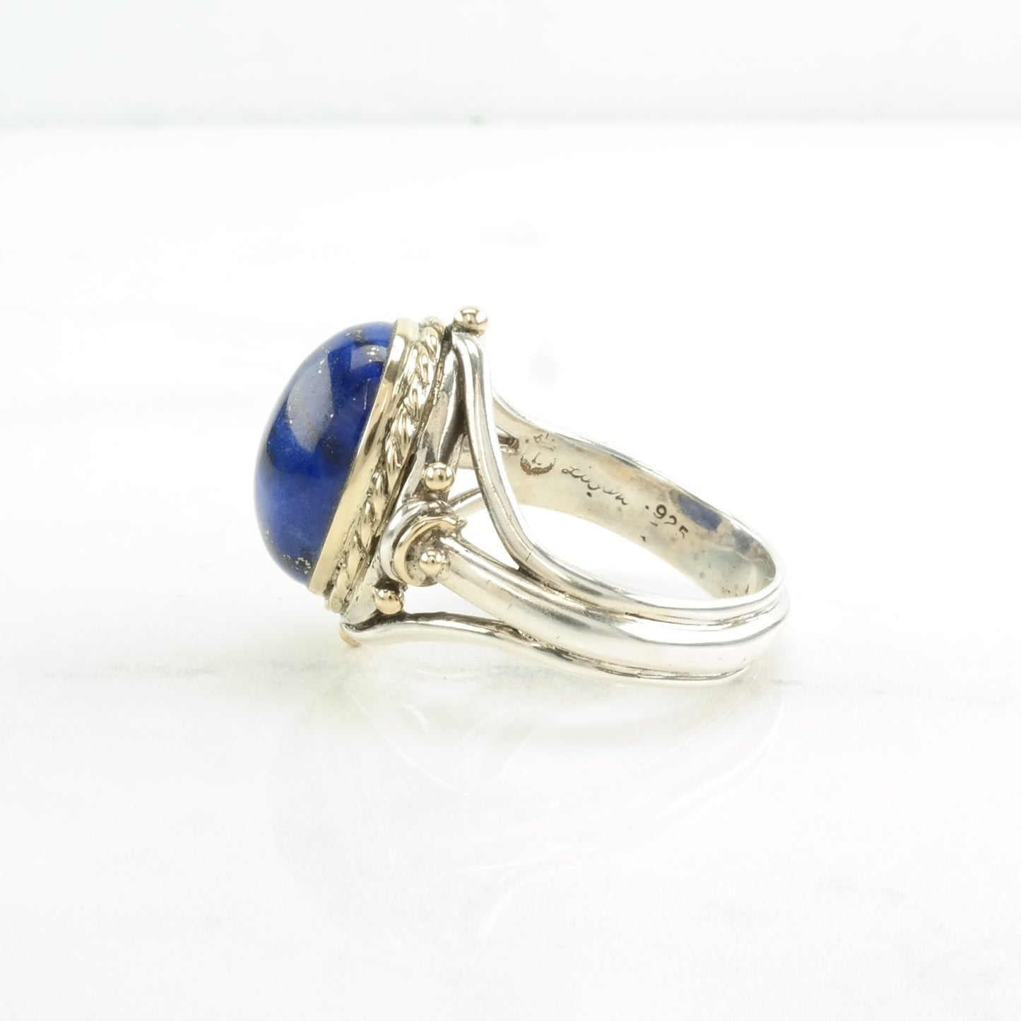 Sterling Silver Ring Lapis Lazuli Gold Toned Accents Blue Size 14