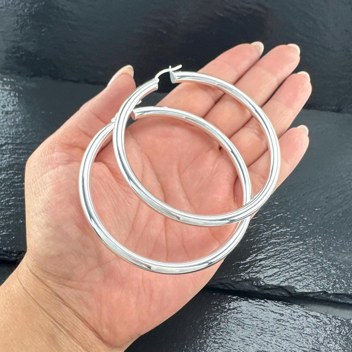 XL Sterling Silver Hoop Earrings: Large Size (2 7/8" Wide)