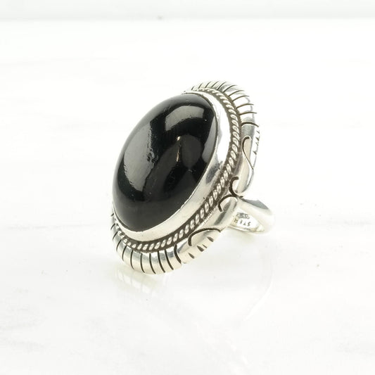 Native American Silver Ring Onyx Sterling Black Size 7