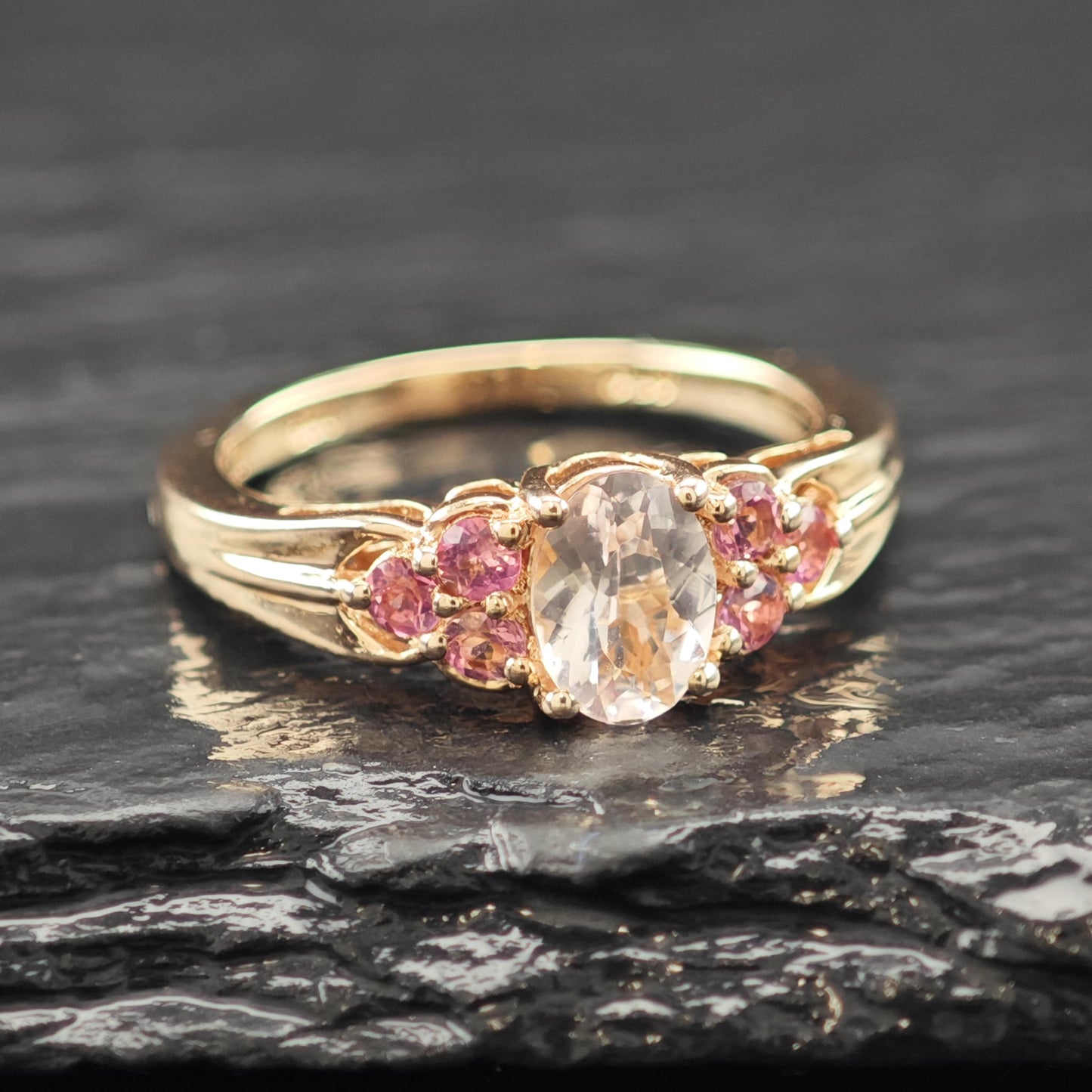 Natural Pink Garnet Rose Gold Plated Ring Sterling Silver Sz 6 R6172