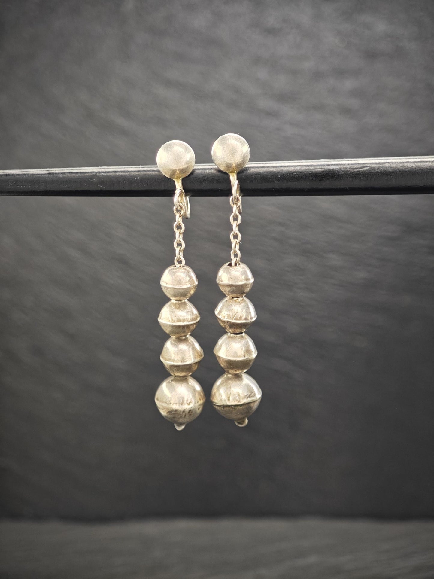 Vintage Sterling Silver Screw Back Earrings Native American Beaded Navajo Pearls