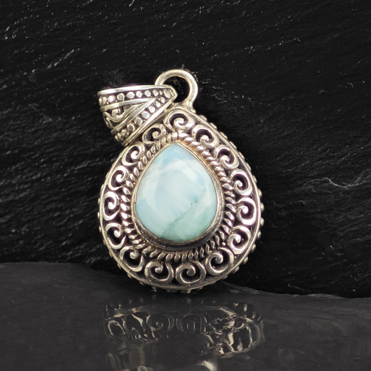 Teardrop Larimar Sterling Silver Pendant P3052