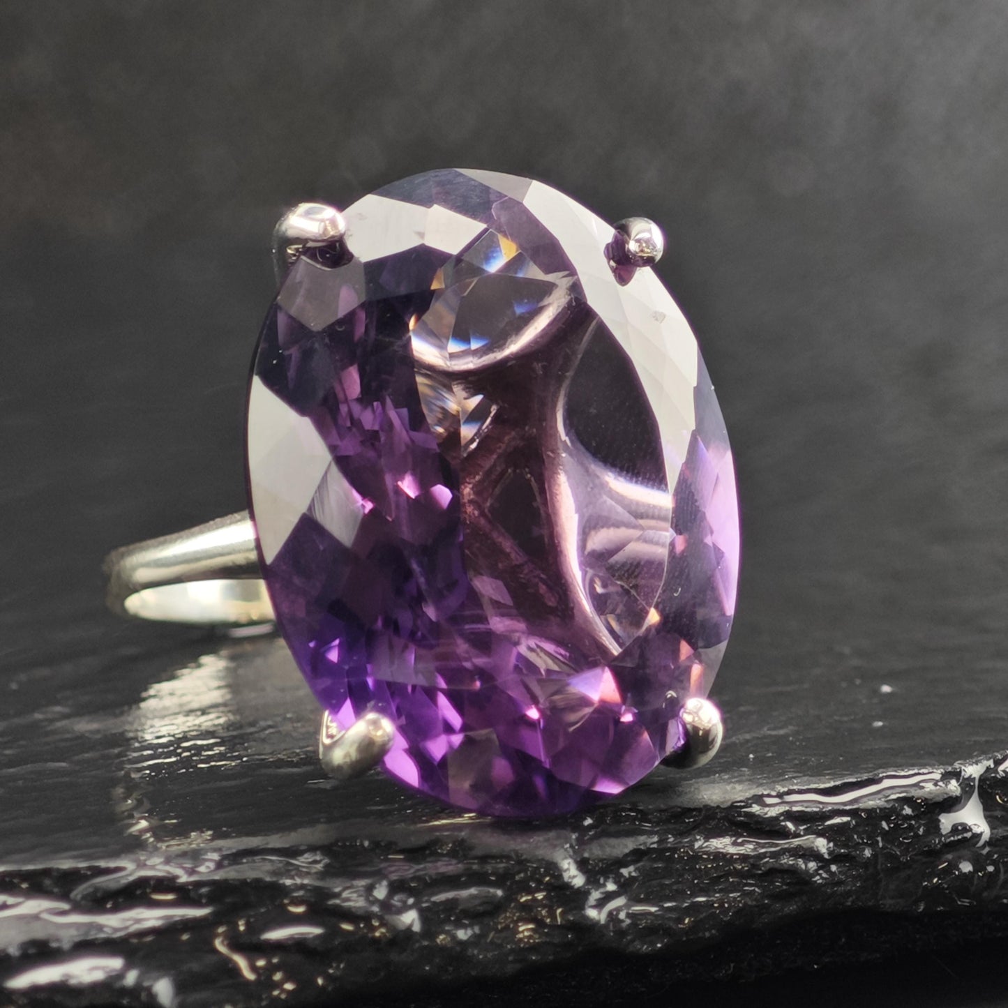 Vintage 50ct Amethyst Sterling Silver Ring Sz 9 R6577