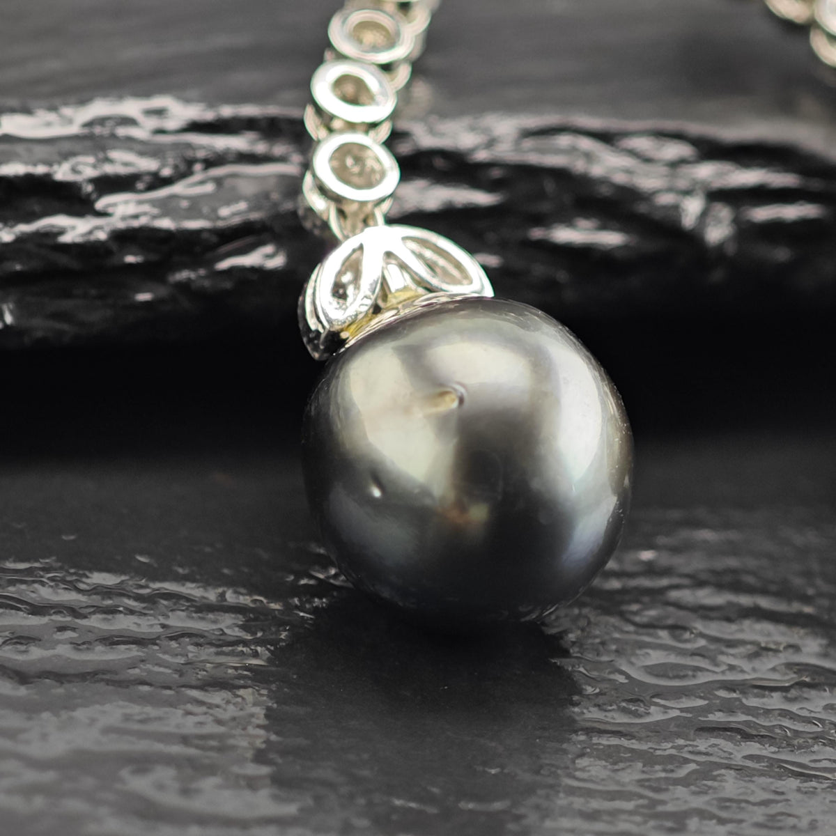 11mm Tahitian Pearl Diamond, 18K White Gold Stud/Dangle Earrings ER3220