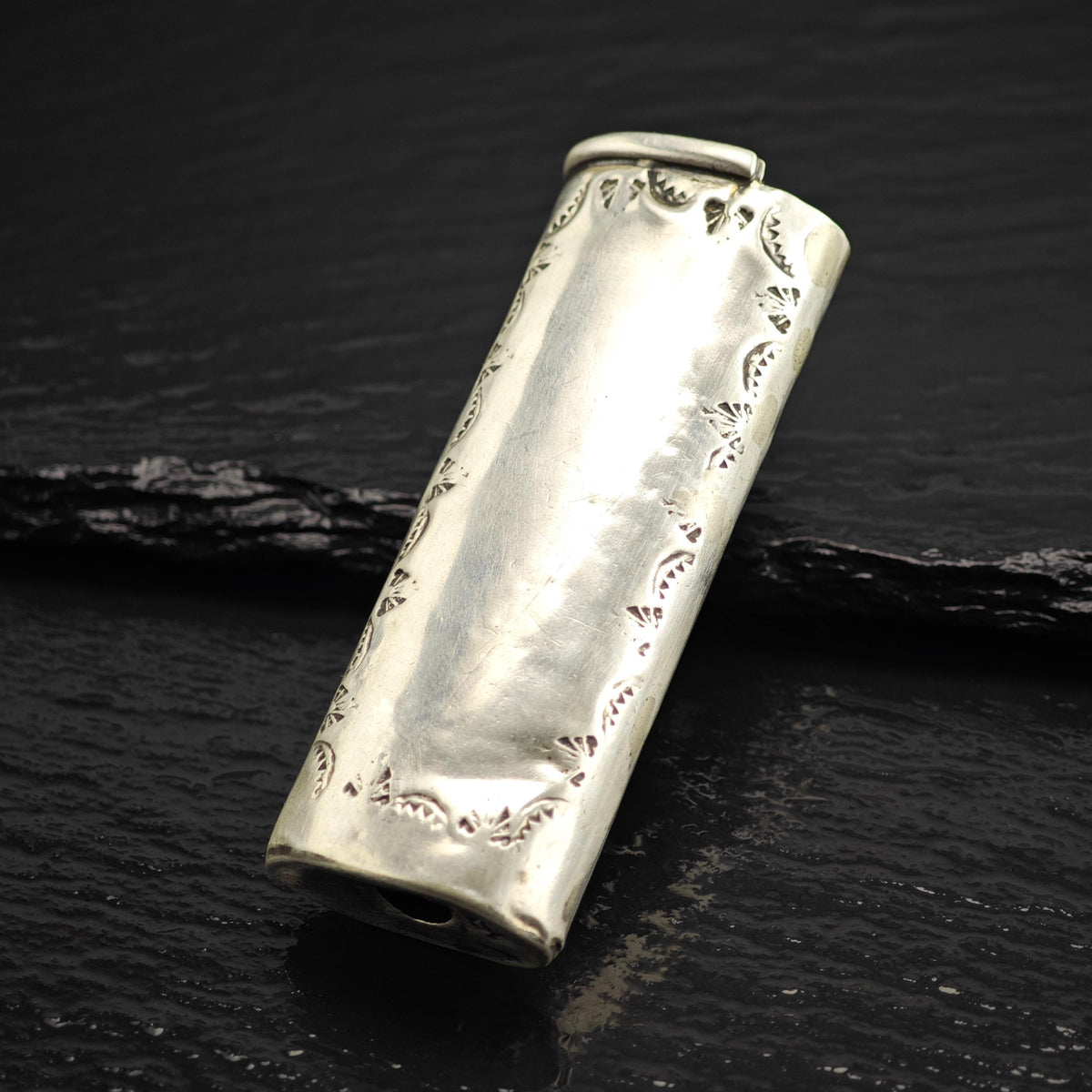 Native American Lighter Cover Turquoise Coral Feather Design Sterling Silver MISC0404