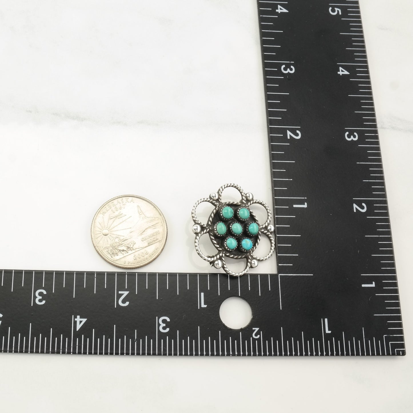 Native American Turquoise Brooch Floral Sterling Silver