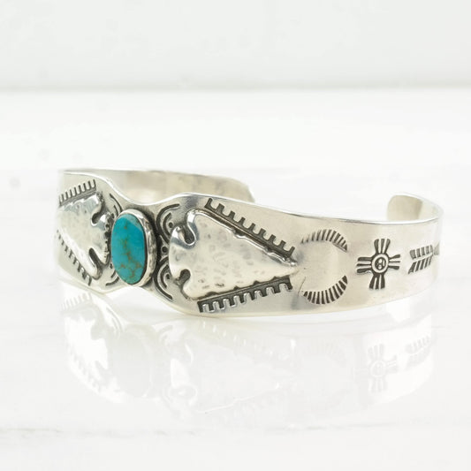 Native American Sterling Silver Cuff Bracelet Turquoise Arrowhead