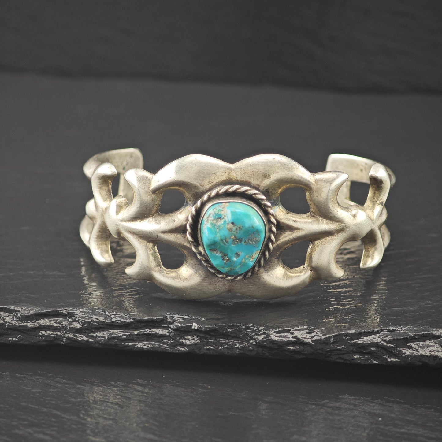 Native American Sandcast Turquoise Cuff Bracelet Sterling Silver