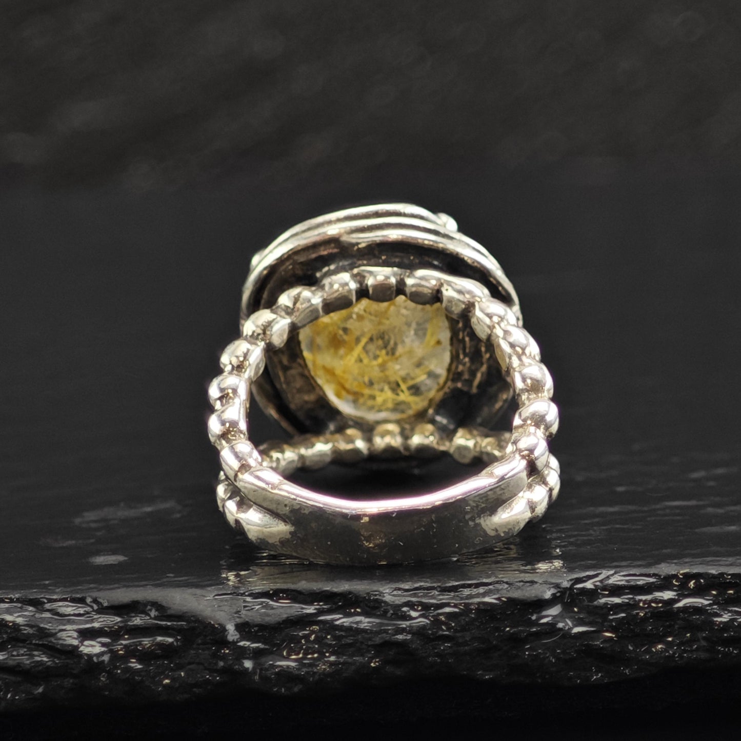 Israel Rutile Quartz Swirl Bezel Sterling Silver Ring Sz 6 R6596