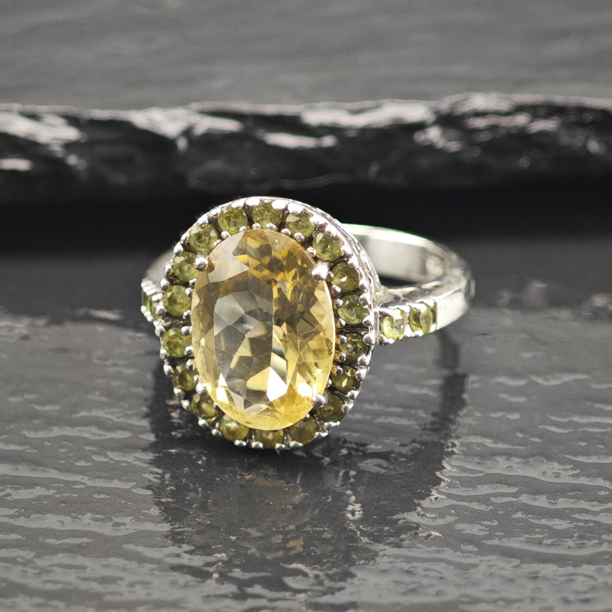 Oval Citrine, Peridot Sterling Silver Ring Sz 9 R6746