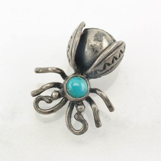 Native American Brooch Bug, Bee Blue Turquoise Sterling Silver